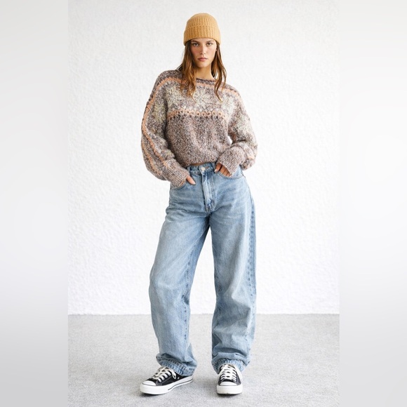 Free People Snowflake Crop Pullover Sweater in a ginger combo color